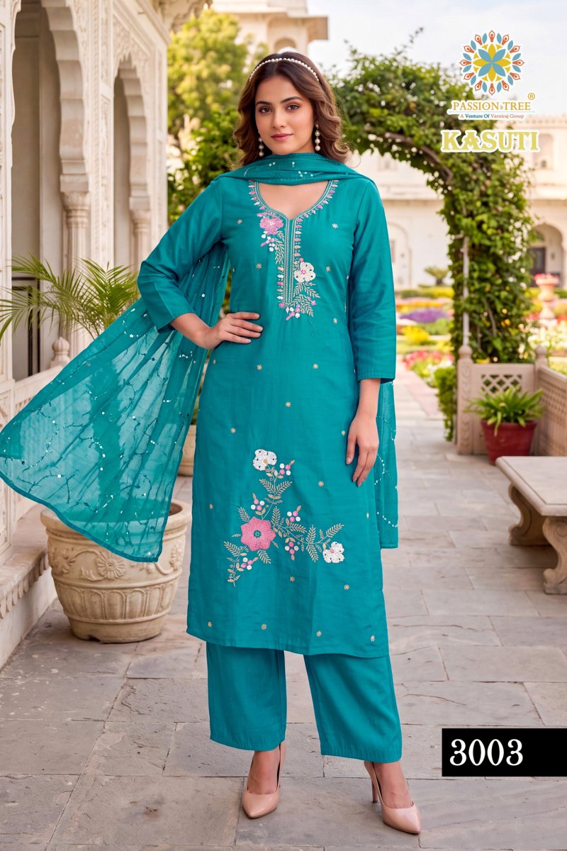 Kasuti Vol 3 By Passion Tree Mal Chanderi Kurti With Bottom Dupatta 